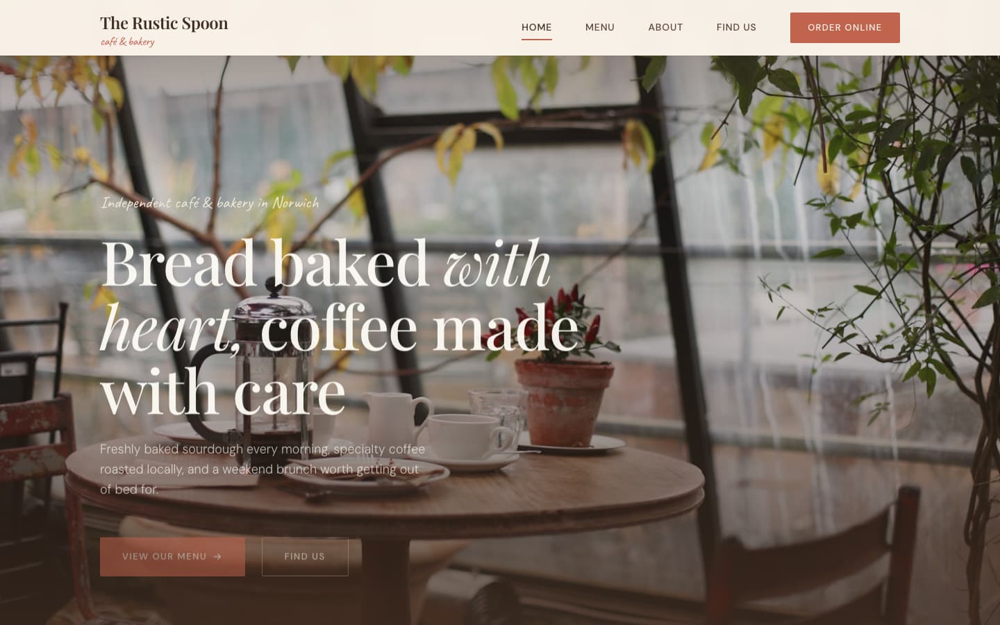 The Rustic Spoon — independent cafe and bakery website